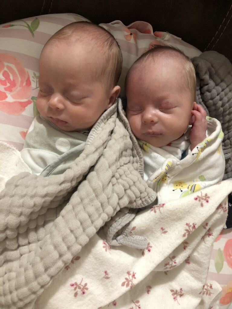 Color photo of the 32-week twins